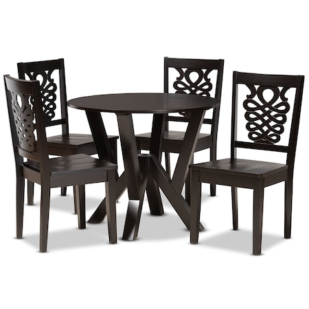 Baxton Studio Valda Modern and Contemporary Transitional Dark Brown Finished Wood 5-Piece Dining Set 177-11381-10900-Zoro